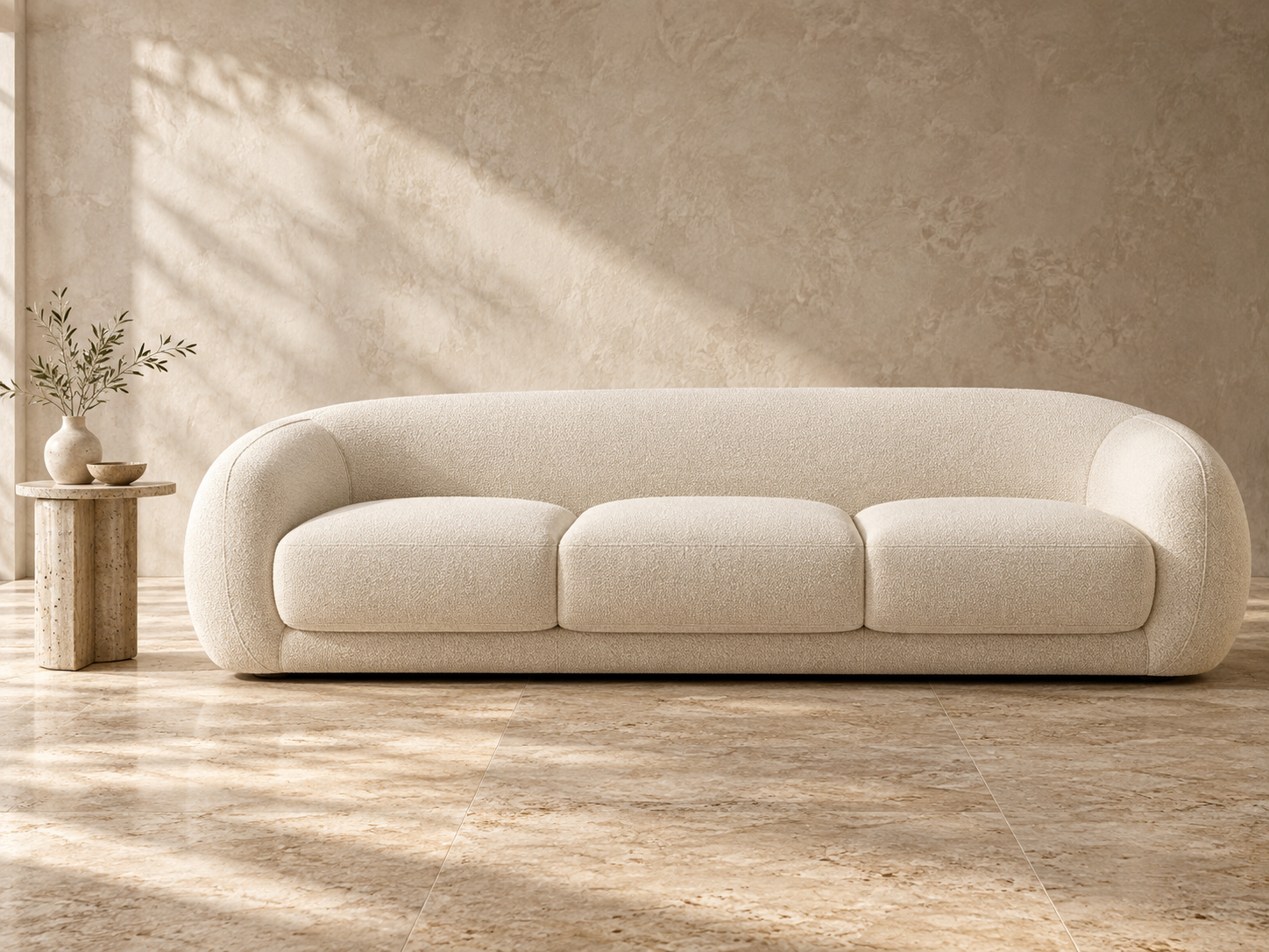 Illustrative curved ivory sofa concept